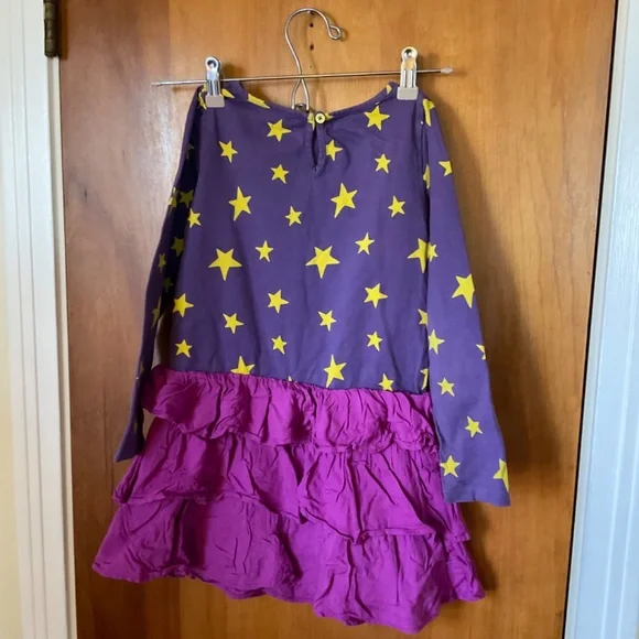 Mini Boden Purple & Yellow Star Long Sleeve Ruffle Dress Size 5-6 Y - Picture 10 of 11